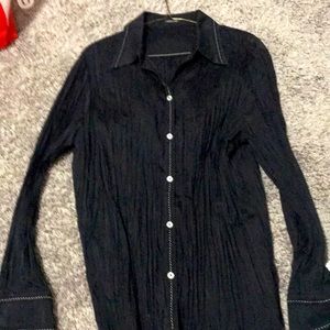 Skirt set black button down shirt w/ skirt both w/piping stitches lightweight